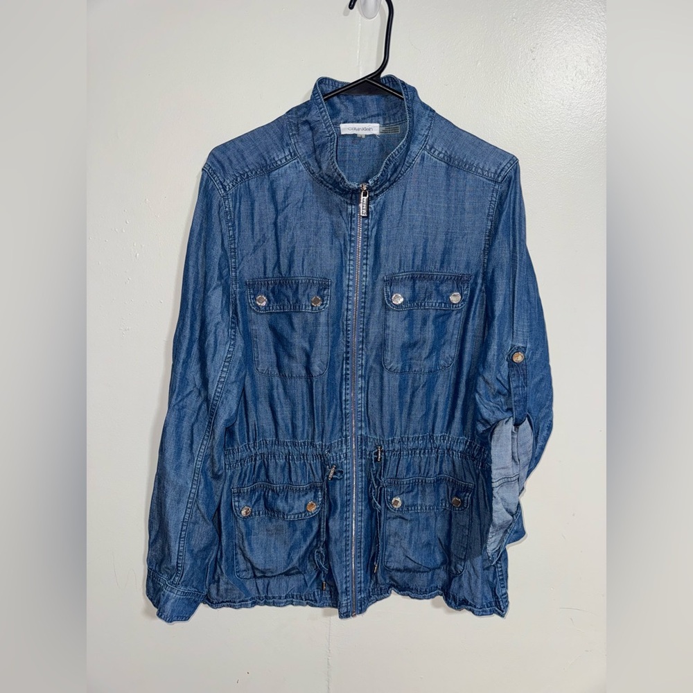 Calvin Klein Women’s Chambray Utility Jean Jacket Size Large - Picture 2 of 7